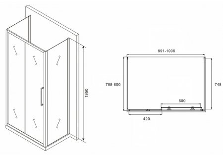 Душевой уголок Abber Schwarzer Diamant 100x80 AG30100MH-S80M-S80M профиль Хром стекло матовое 
