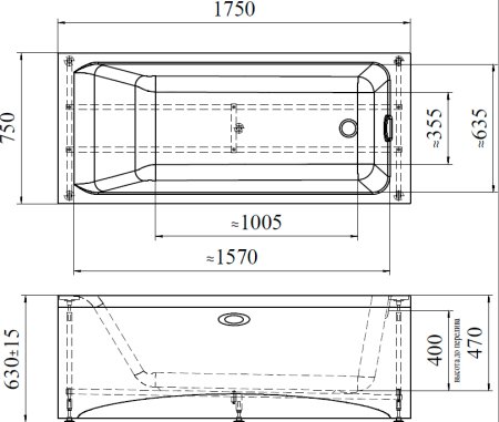 Акриловая ванна Radomir Vannesa Агата 175х75 с каркасом 