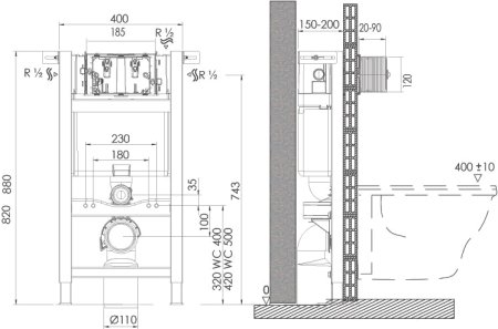 Система инсталляции для унитазов OLI Expert Evo/Speed с кнопкой смыва Slim 