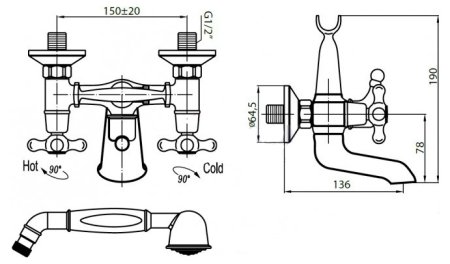 Смеситель Cezares Retro VD2-03 для ванны с душем 