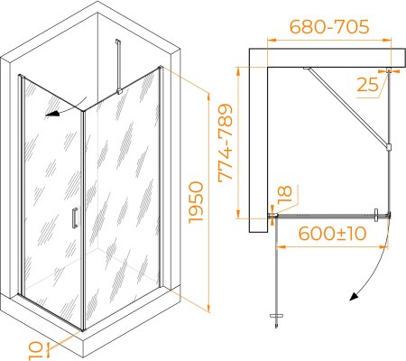 Душевой уголок RGW LE-034 (LE-003 + Z-14) 700x800 