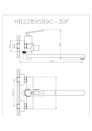Смеситель однорычажный для ванны длинный излив HAIBA HB22589 хром 