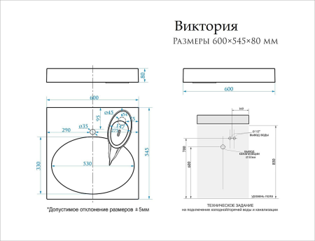 Раковина над стиральной машиной SuperSan Виктория 60х55 см 