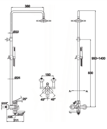 Душевая система Kaiser Sonat 34188-1 Бронза 