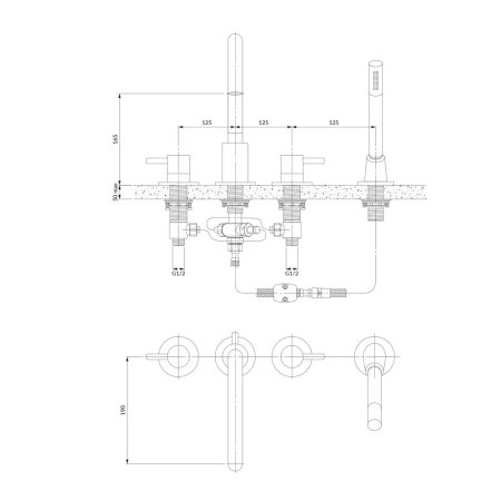 Смеситель Omnires Y Y1232GR для ванны с душем графит 