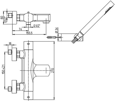 Смеситель для ванны Paini Ovo 86CR105THKM с термостатом Хром 