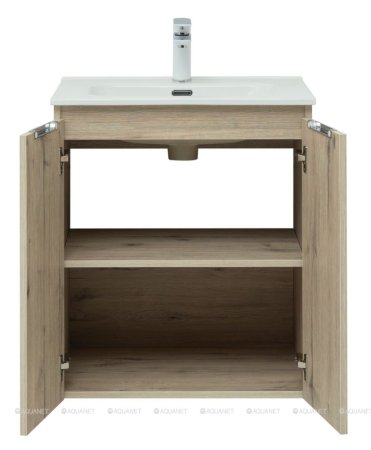 Тумба с раковиной Aquanet Алвита New 60 2 дверцы, дуб веллингтон белый 