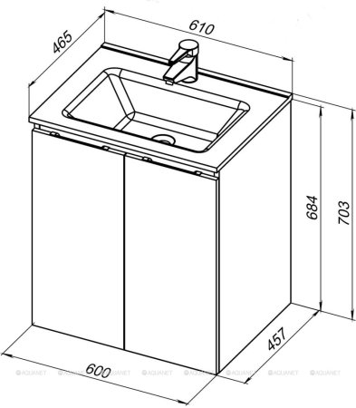 Тумба с раковиной Aquanet Алвита New 60 2 дверцы, дуб веллингтон белый 