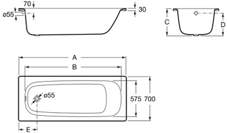 Стальная ванна Roca Contesa 100x70 212D07001 без антискользящего покрытия 