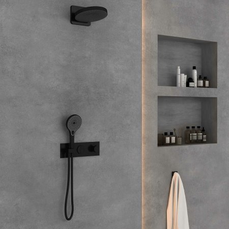 Душевая система Vincea Inspire VSFW-422TI1MB с термостатом Черная матовая 