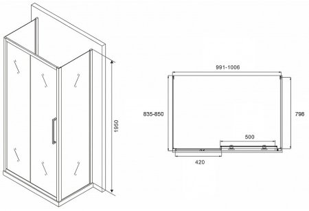Душевой уголок Abber Schwarzer Diamant 100x85 AG30100MH-S85M-S85M профиль Хром стекло матовое 