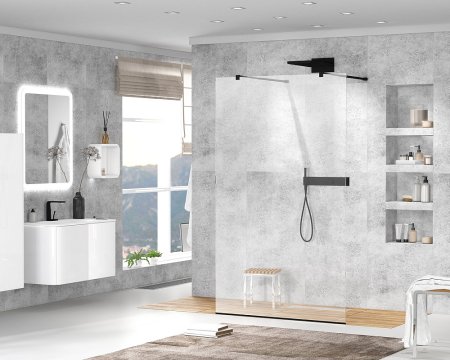 Душевая перегородка Cezares Liberta-L-2-80-120-C-NERO стекло прозрачное, кронштейн 120 см 