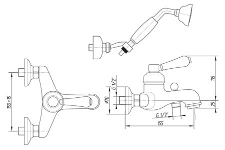 Смеситель Migliore Ermitage ML.ERM-7002.Bi.Br для ванны с душем 