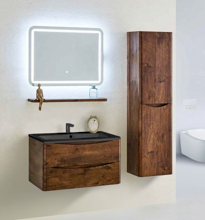 Мебель для ванной Vincea Roberta 800 подвесная, 2 ящика, R.Wood (черная раковина) 