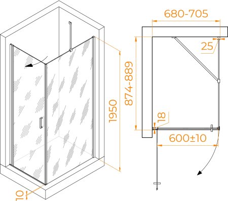 Душевой уголок RGW LE-034 (LE-003 + Z-14) 700x900 