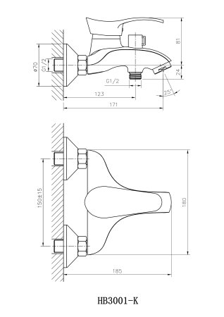 Смеситель для ванны короткий излив HAIBA HB3001-K 