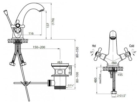 Смеситель Cezares Retro C LS1 02 для раковины, бронза 