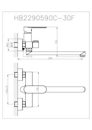 Смеситель однорычажный для ванны длинный излив HAIBA HB22590 хром 