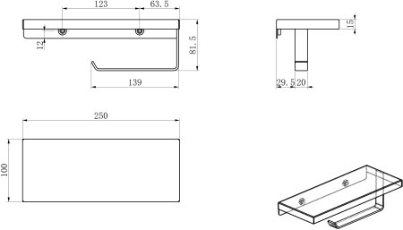 Держатель для туалетной бумаги с полкой WONZON & WOGHAND, Черный матовый (WW-V2801-MB) 