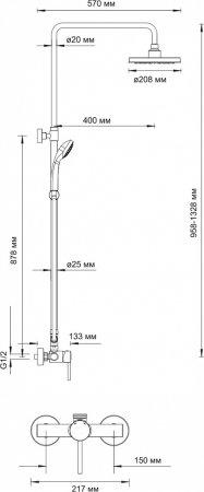 Душевая дверь в нишу WasserKRAFT Weser 78F04 90 см с душевой стойкой и смесителем 