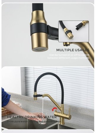 Смеситель для кухни Gappo G4398-83 Золотой сатин Черный 