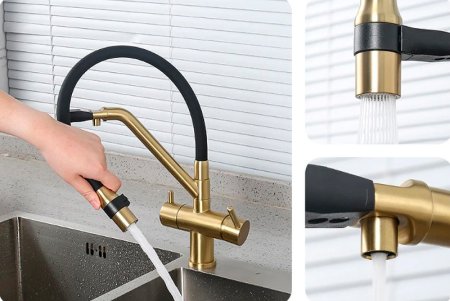 Смеситель для кухни Gappo G4398-83 Золотой сатин Черный 