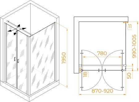 Душевой уголок RGW PA-144B (PA-104B+Z-050-2B+O-104B) 900x1000 
