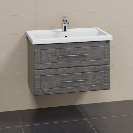 Тумба Санта Венера 80 подвесная дуб шале графит с умывальником Фостер 80 