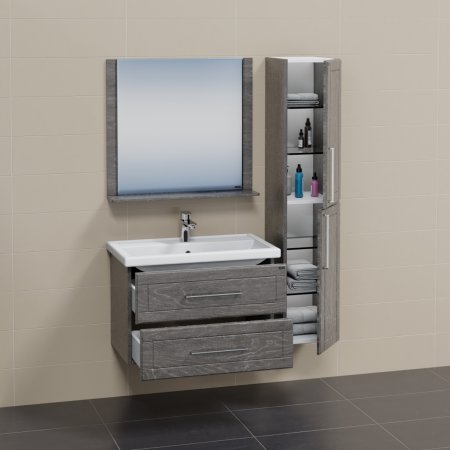 Тумба Санта Венера 80 подвесная дуб шале графит с умывальником Фостер 80 