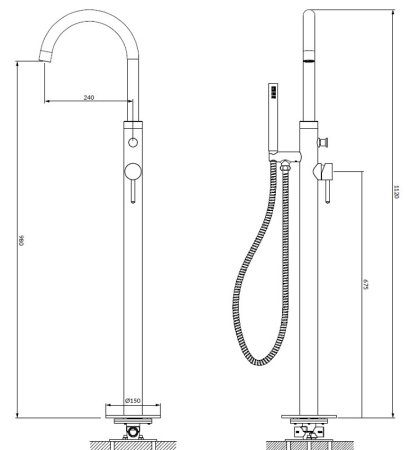 Смеситель для ванны с душем Omnires Y1233GLB напольный, брашированное золото 