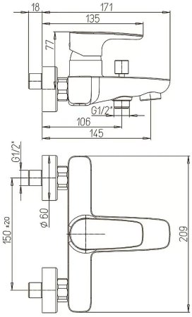 Смеситель для ванны Paini Parallel 47CR111LMKM Хром 
