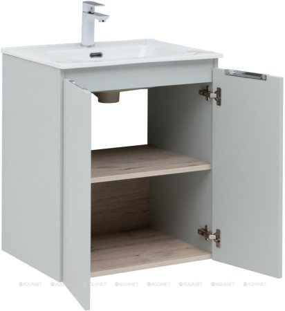 Тумба с раковиной Aquanet Алвита New 60 2 дверцы, серый 