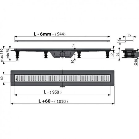 Трап желоб AlcaPlast APZ-10 (950мм) Хром 