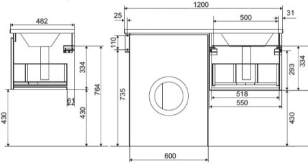 Тумба с раковиной Эстет Dallas Luxe 120 подвесная, 1 ящик, под стиральную машину, R 