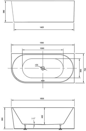 Акриловая ванна Vincea 150x75 VBT-402-1500R без гидромассажа 