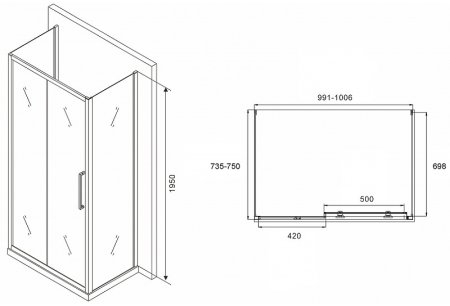 Душевой уголок Abber Schwarzer Diamant 100x75 AG30100BH-S75B-S75B профиль Черный стекло прозрачное 