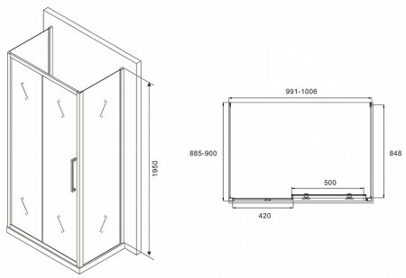 Душевой уголок Abber Schwarzer Diamant 100x90 AG30100MH-S90M-S90M профиль Хром стекло матовое 