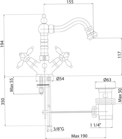 Смеситель Cezares Nostalgia BS2 02 для биде 