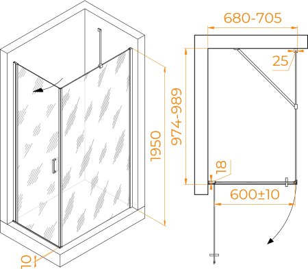 Душевой уголок RGW LE-034 (LE-003 + Z-14) 700x1000 