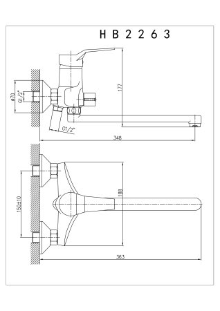 Смеситель однорычажный для ванны длинный излив HAIBA HB2263 хром 
