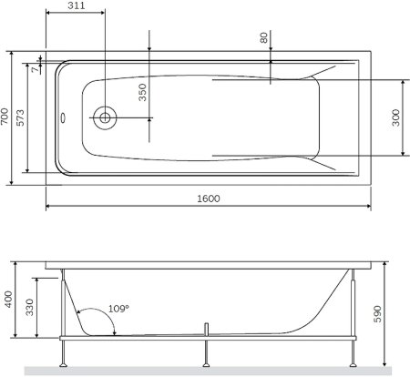 Акриловая ванна AM.PM Gem 160х70 W90A-160-070W-A без гидромассажа 