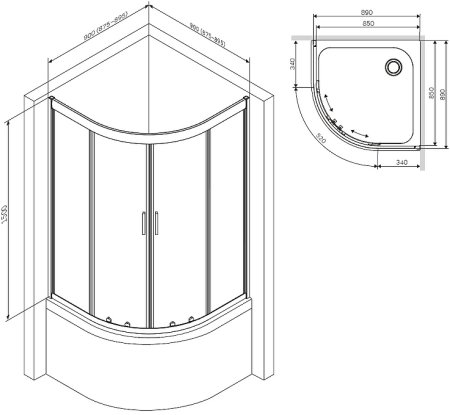 Душевой уголок AM.PM Gem W90G-401A090WT Профиль матовый хром, стекло прозрачное 