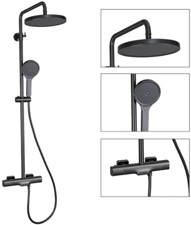 Душевая система Gappo G2495-79 с термостатом Оружейная сталь 