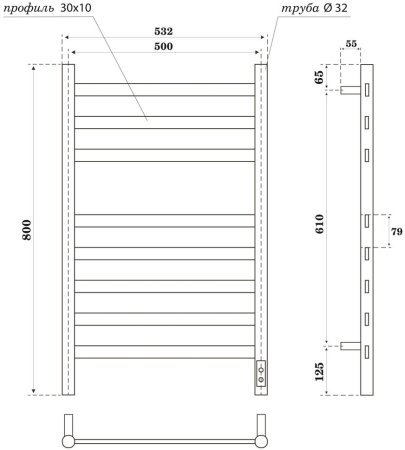 Полотенцесушитель электрический APEXTERMO Sfera SF00185WM 800x500, белый матовый 