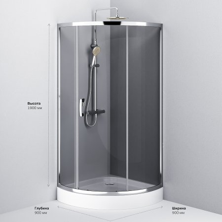 Душевой уголок AM.PM Like Solo Slide 90x90 W83G-315-090CG64 профиль Хром матовый стекло тонированное 