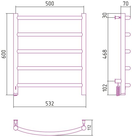 Полотенцесушитель электрический Сунержа Галант 4.0 60х50 L выгнутая черный матовый 
