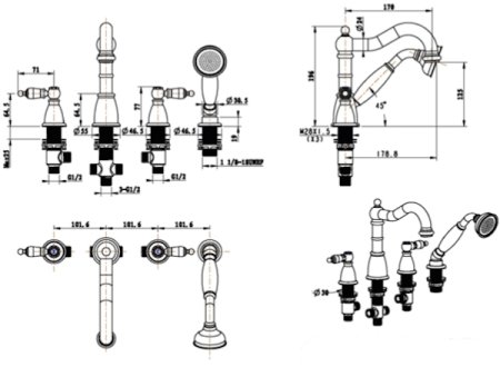 Смеситель на борт ванны Boheme Royal Cristal 396-Royal/CRST Хром 