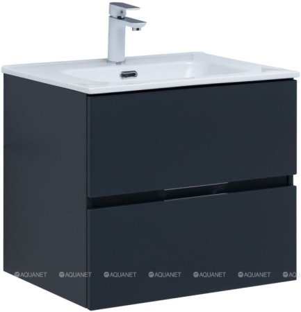 Тумба с раковиной Aquanet Алвита New 60 2 ящика, антрацит 