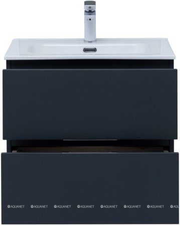 Тумба с раковиной Aquanet Алвита New 60 2 ящика, антрацит 