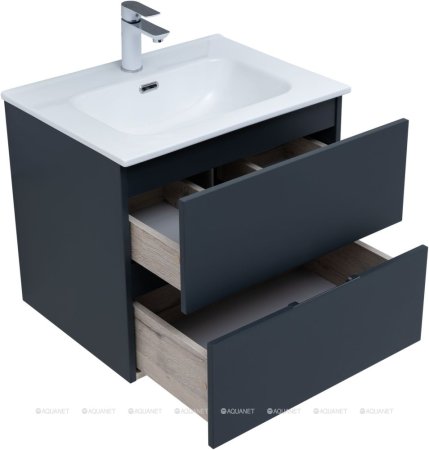 Тумба с раковиной Aquanet Алвита New 60 2 ящика, антрацит 